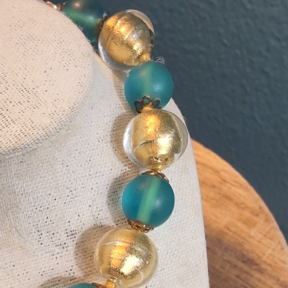 Gold Leaf Infused Glass Beaded Bracelet
